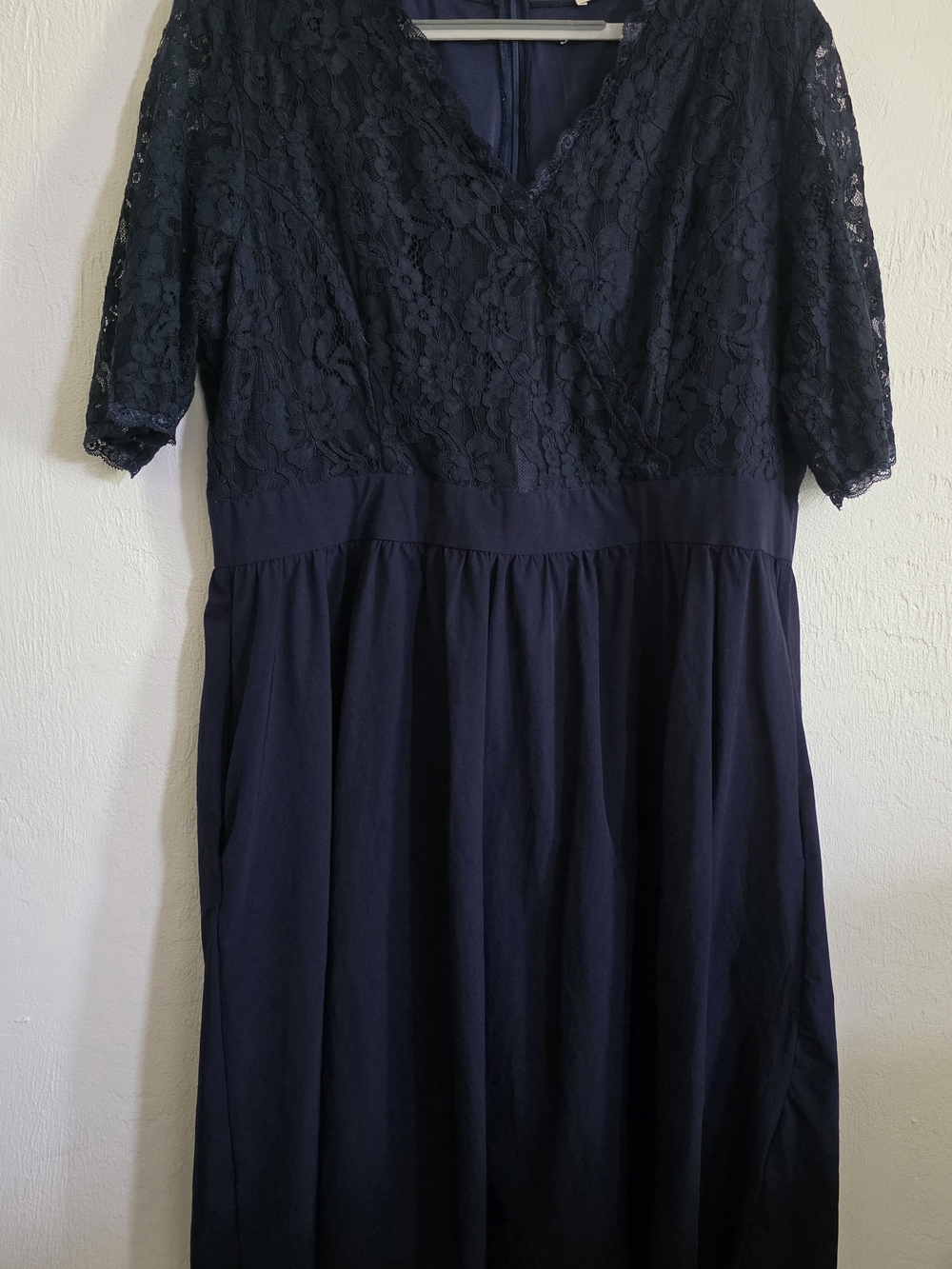Classic Navy Lace Midi Dress - Women Dresses Long Sleeve